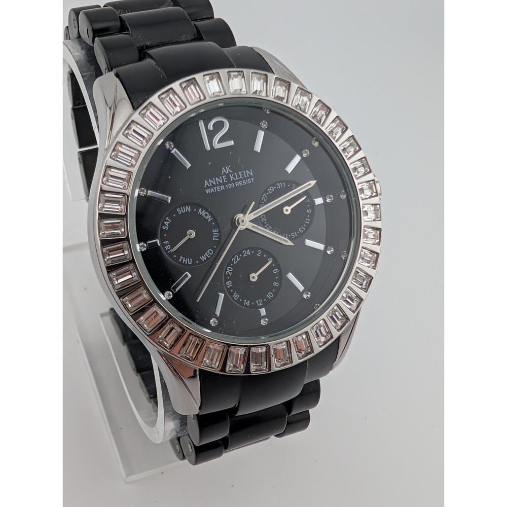 Anne Klein Watch Women 39mm Case Pave Bezel 6.75" Band 10/9317 New Battery